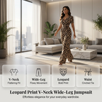 Leopard Print V-Neck Wide-Leg Jumpsuit