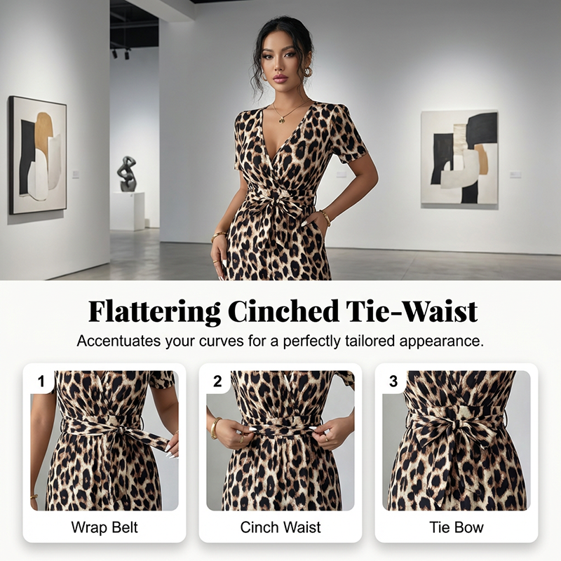 Leopard Print V-Neck Wide-Leg Jumpsuit
